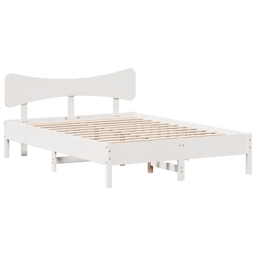 Bed Frame without Mattress White 135x190 cm Double Solid Wood Pine