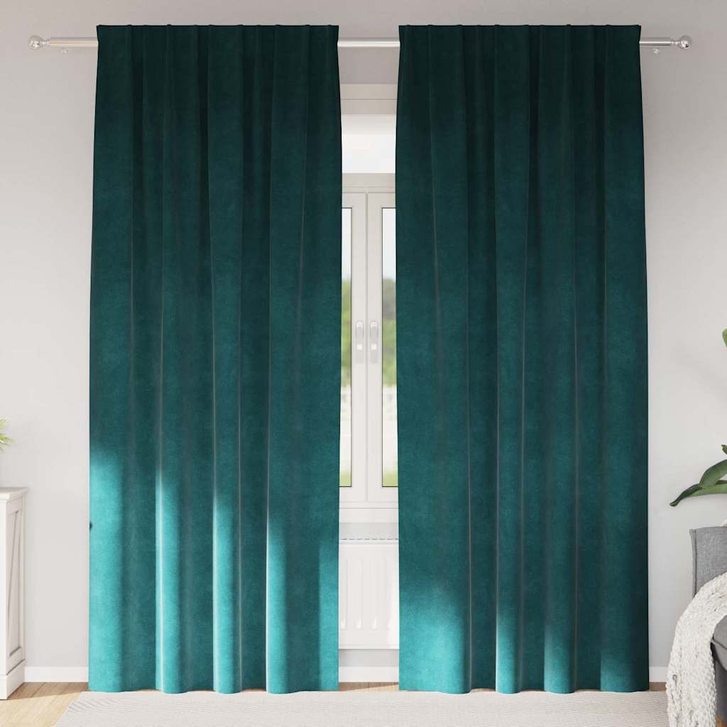 Blackout Curtains 2 pcs Dark Green 140 x 225 cm Velvet