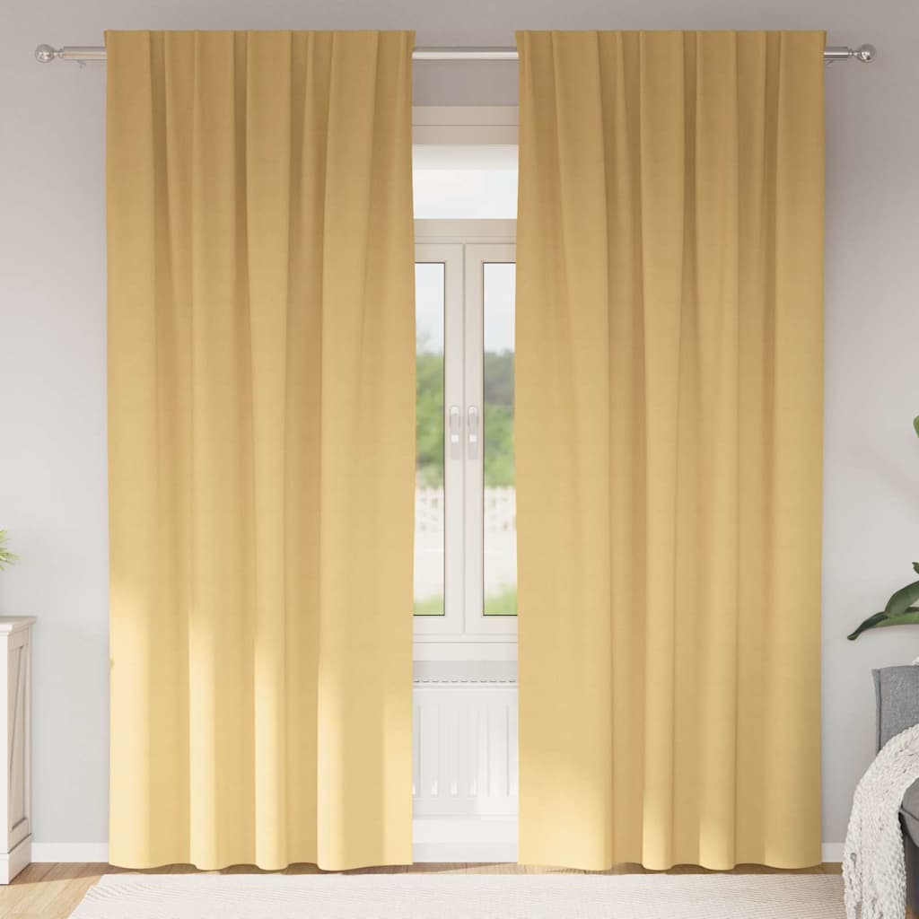 Blackout Curtains with Rings 2 pcs Beige 225 x 140 cm Polyester
