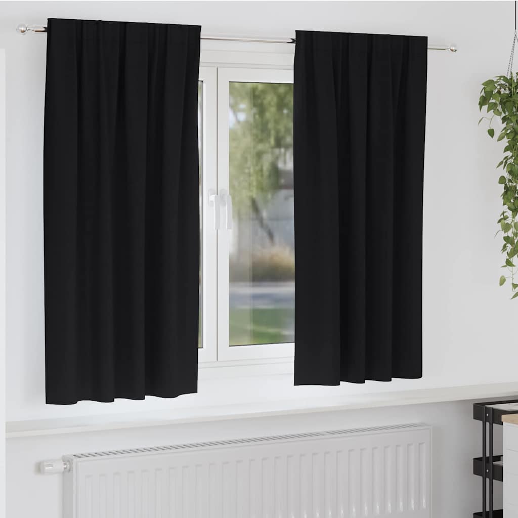 Blackout Curtains with Rings 2 pcs Black 175 x 140 cm Polyester