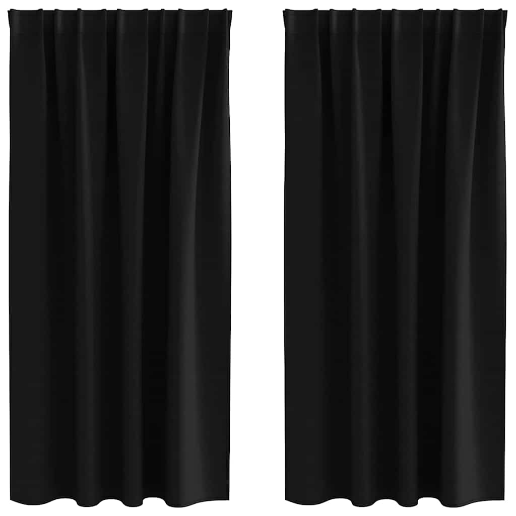 Blackout Curtains with Rings 2 pcs Black 175 x 140 cm Polyester