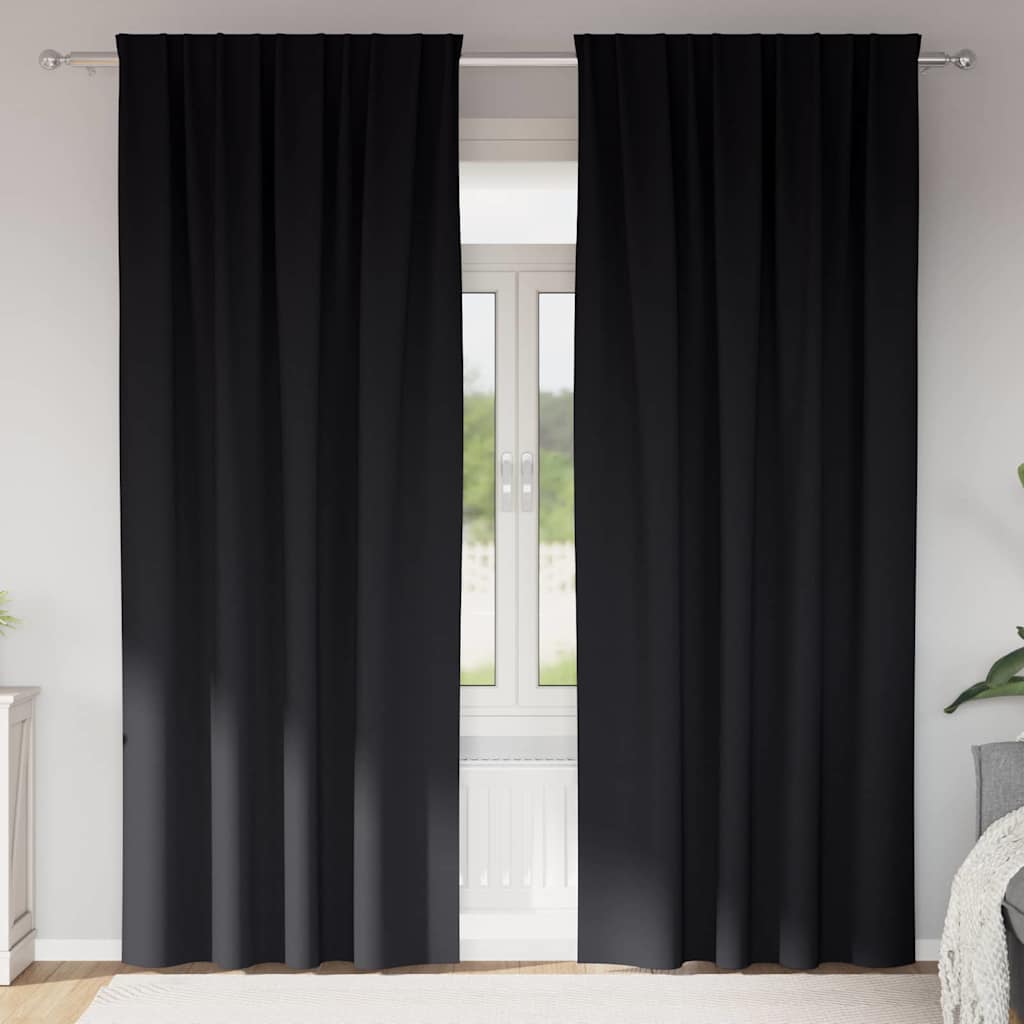 Blackout Curtains with Rings 2 pcs Black 225 x 140 cm Polyester