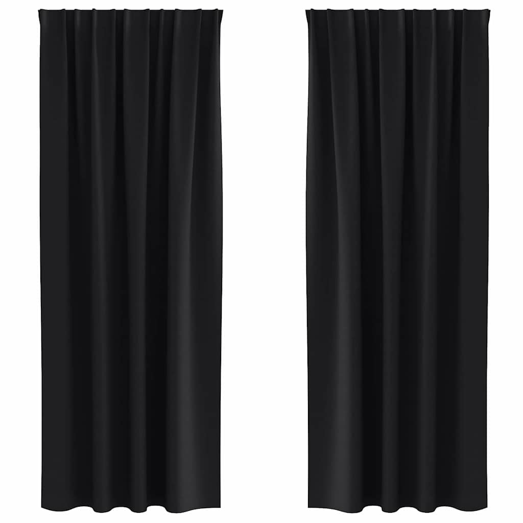 Blackout Curtains with Rings 2 pcs Black 225 x 140 cm Polyester