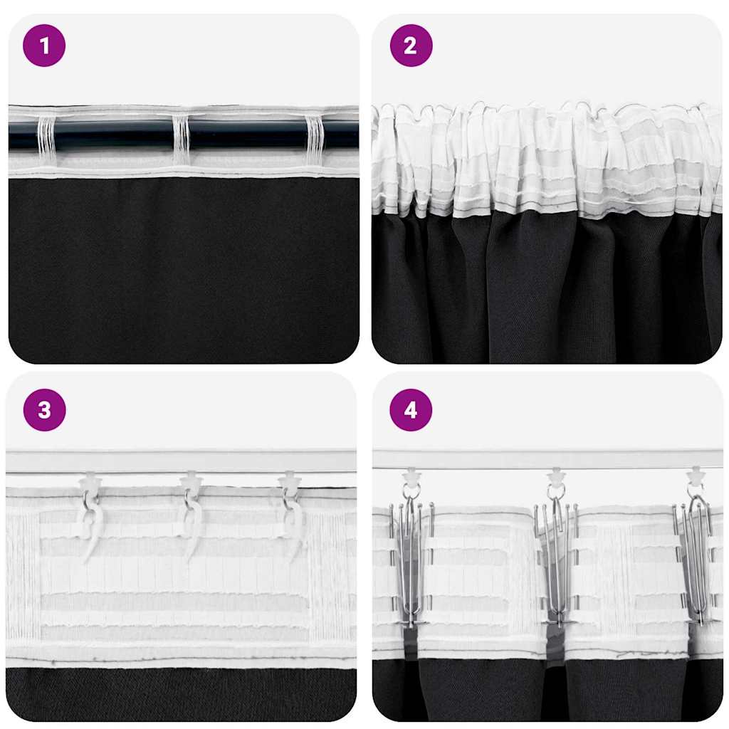 Blackout Curtains with Rings 2 pcs Black 260 x 140 cm Polyester