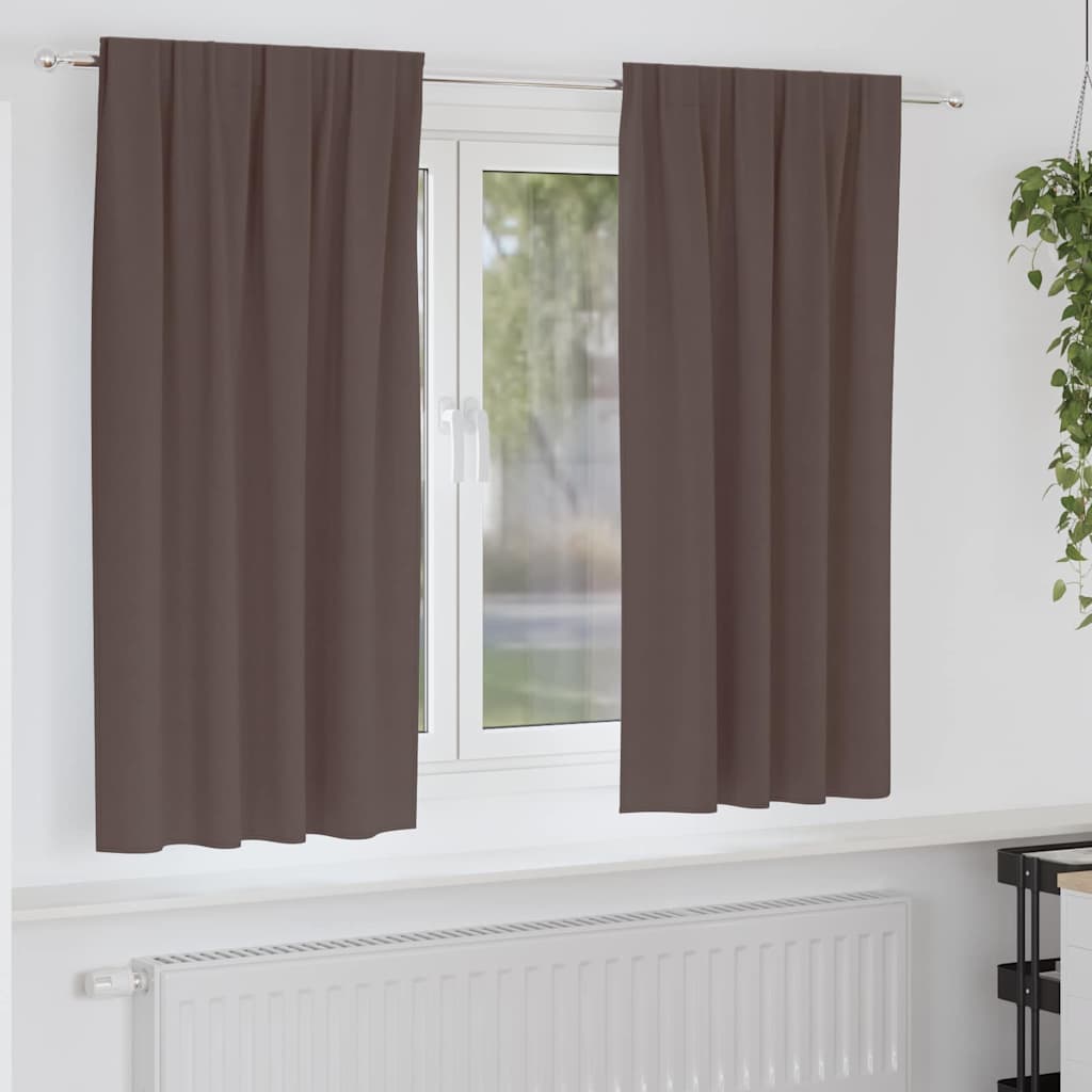Blackout Curtains with Rings 2 pcs Dark Brown 175 x 140 cm