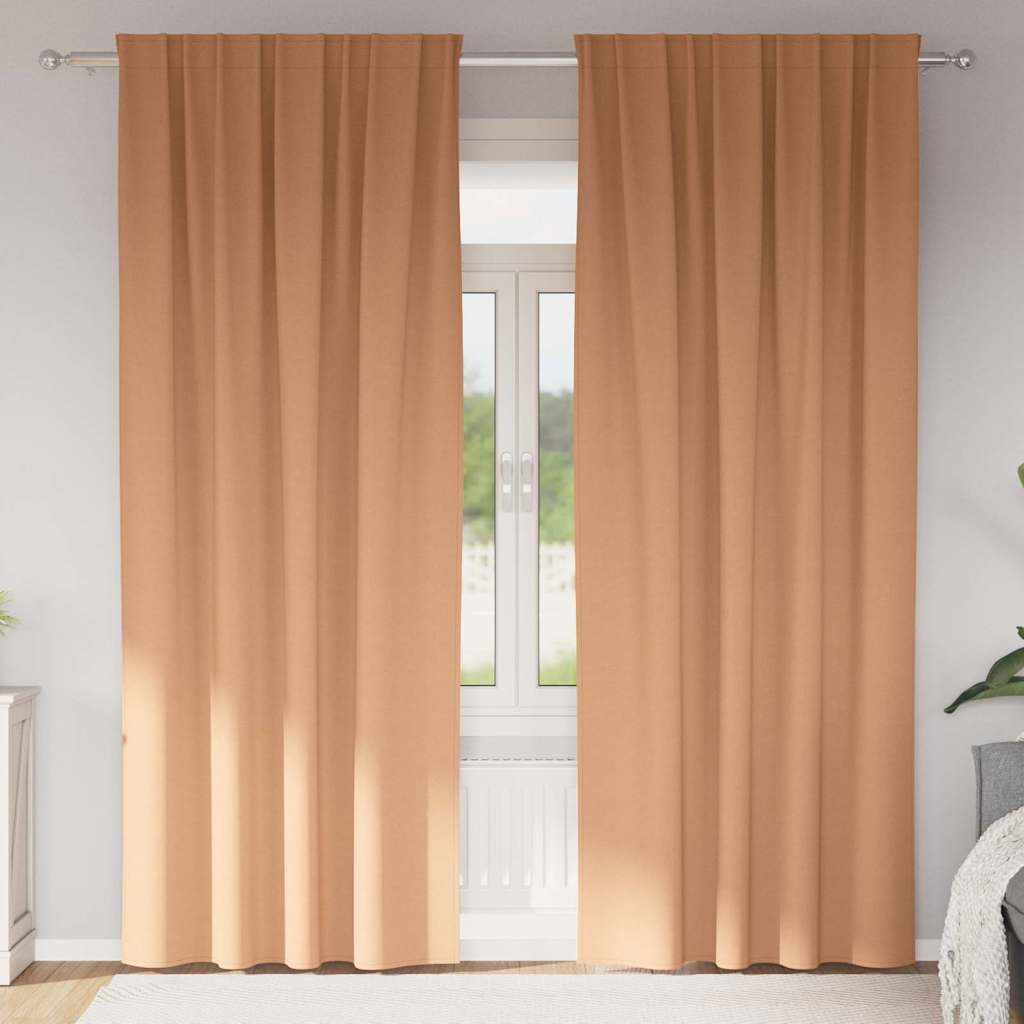Blackout Curtains with Rings 2 pcs Light Brown 225 x 140 cm