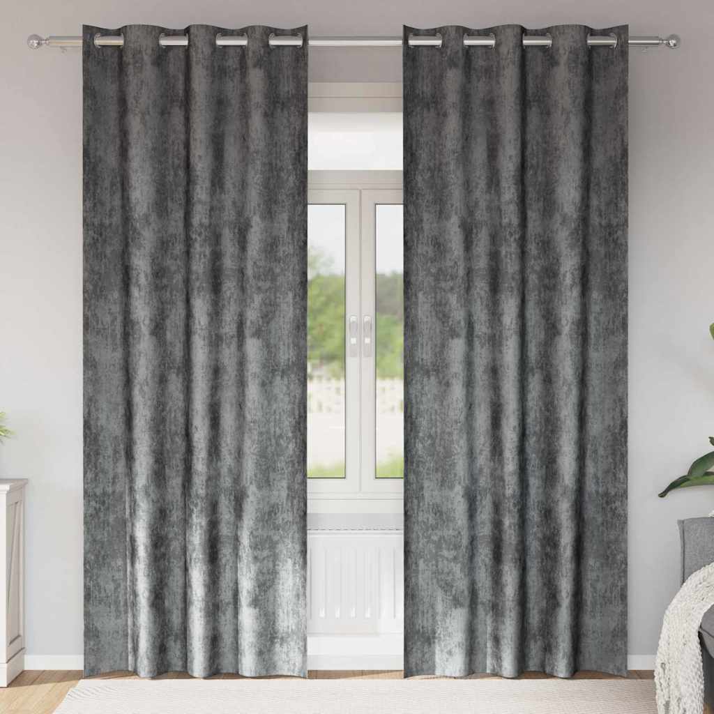 Velvet Curtains with Curtains 2 pcs Grey 225 x 140 cm Velvet