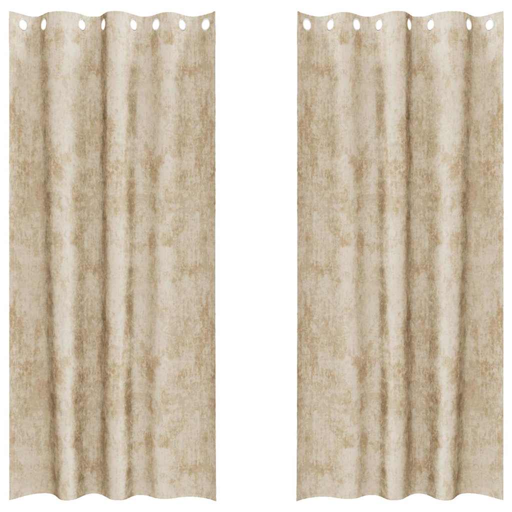 Velvet Curtains with Curtains 2 pcs Cream 225 x 140 cm Velvet