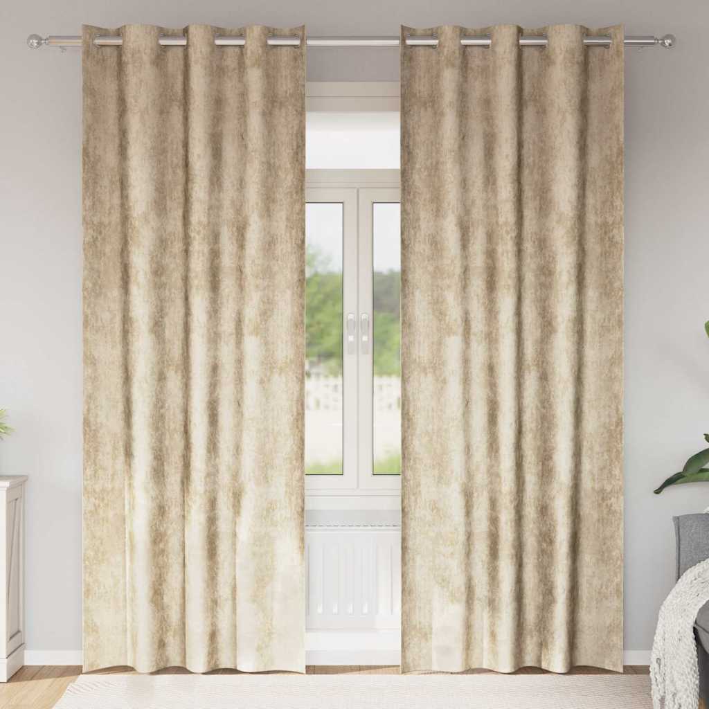 Velvet Curtains with Curtains 2 pcs Cream 245 x 140 cm Velvet