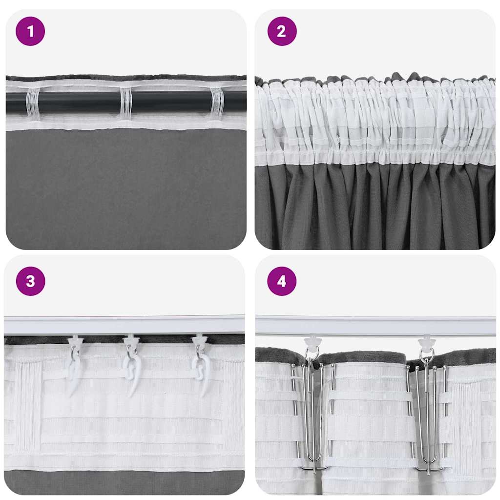 Velvet Curtains with Curtains 2 pcs Grey 225 x 140 cm Velvet