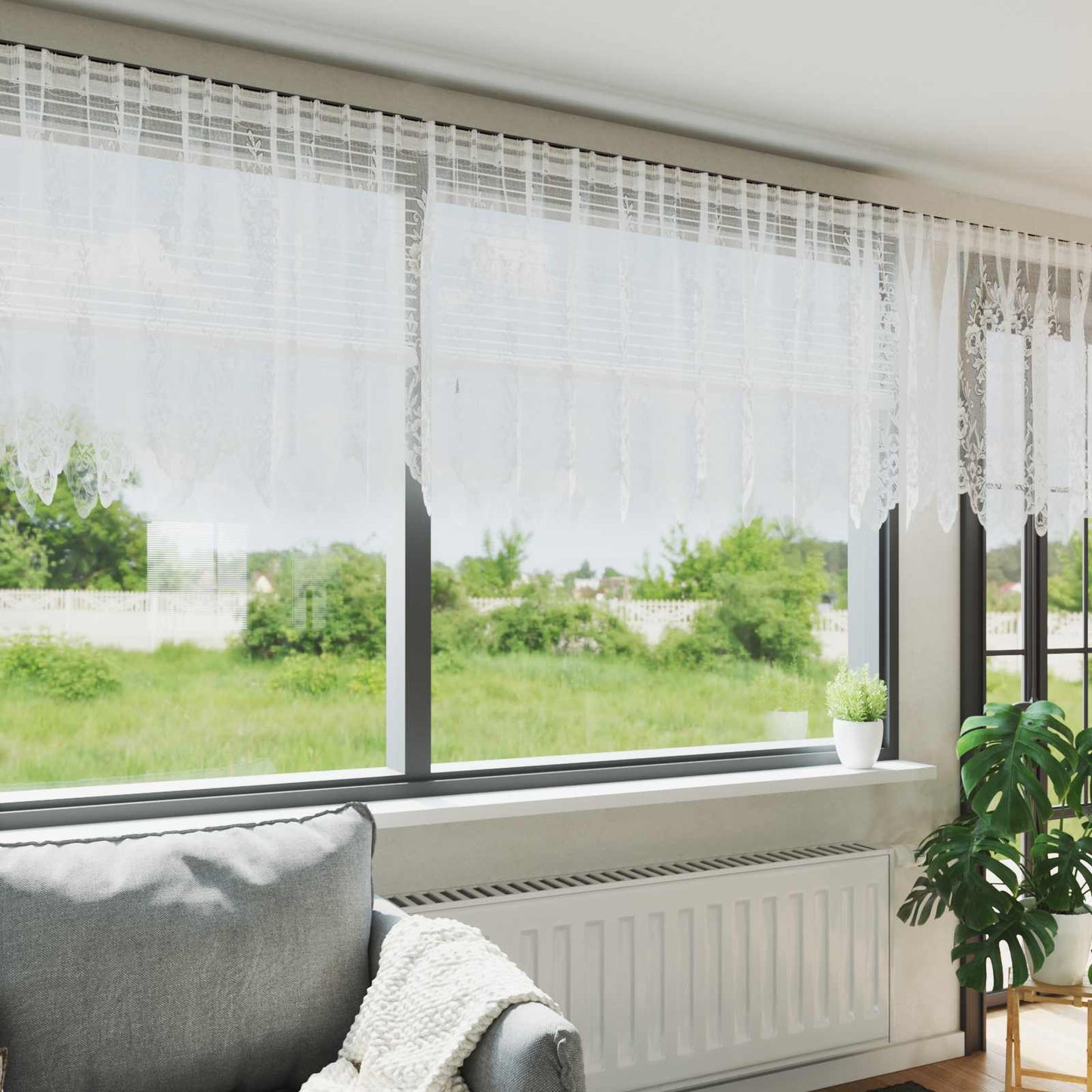 Lace Curtain with Curtains Floral White 100x750cm Polyester