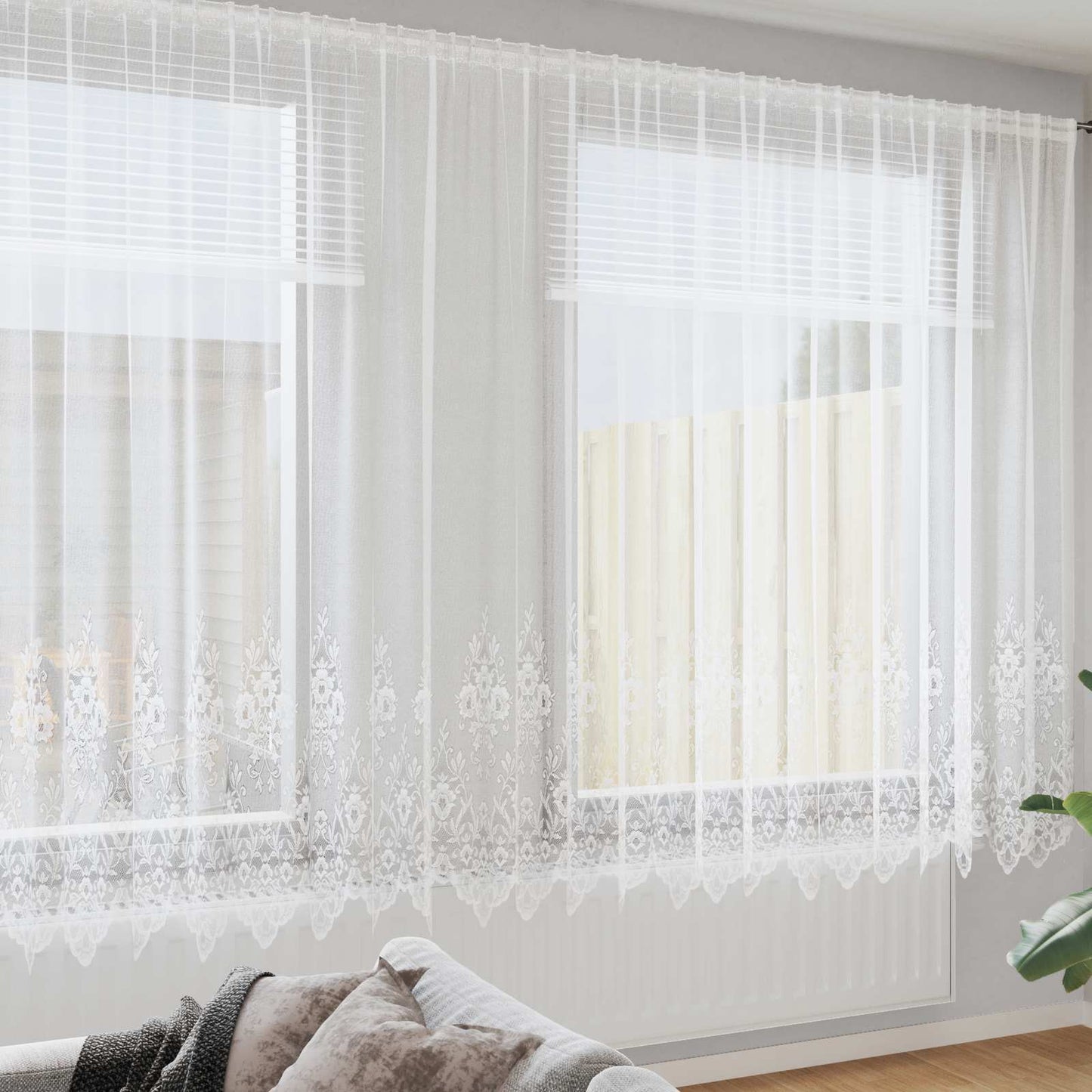 Lace Curtain with Curtains White 900 x 240 cm Polyester