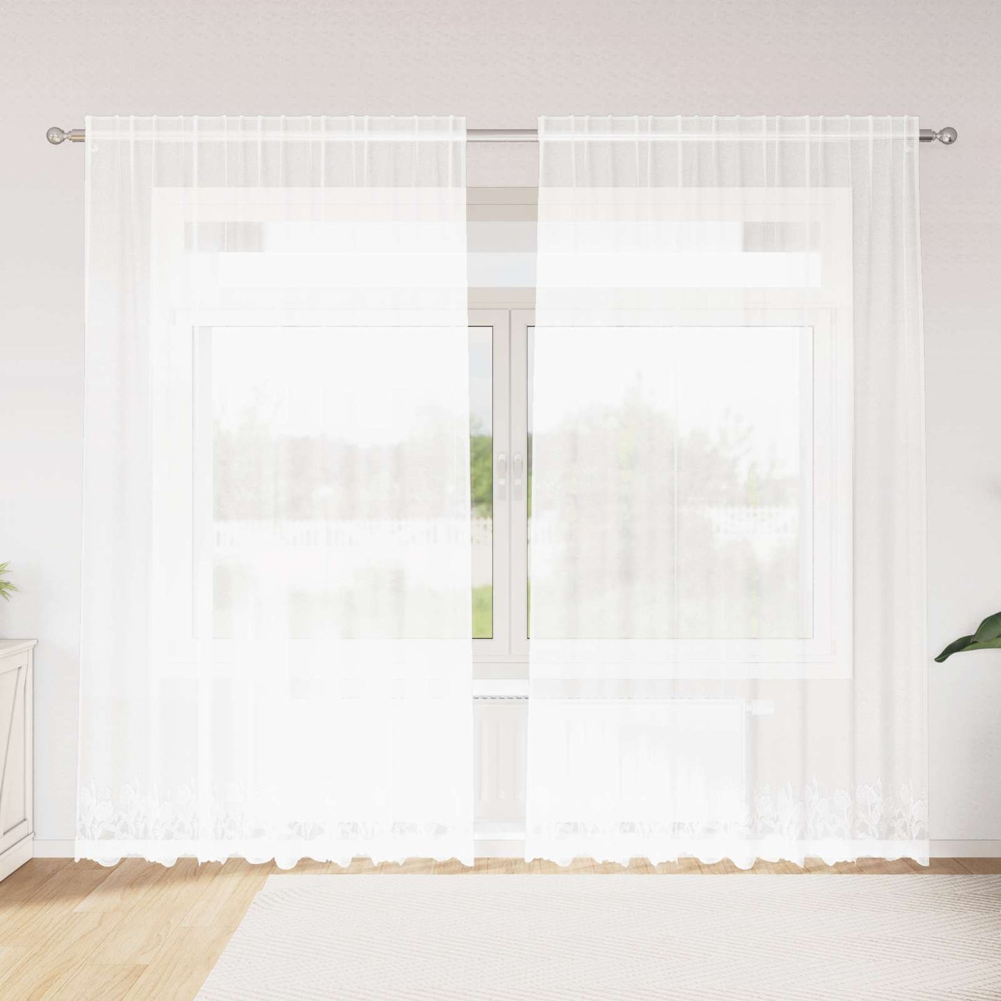 Lace Curtain with Curtains Floral White 245 x 200 cm Polyester