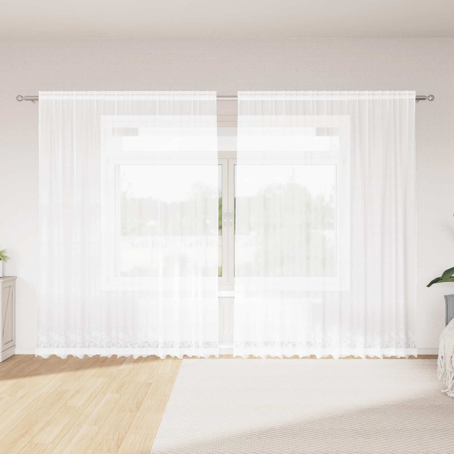 Lace Curtain with Curtains White 300 x 245 cm Polyester