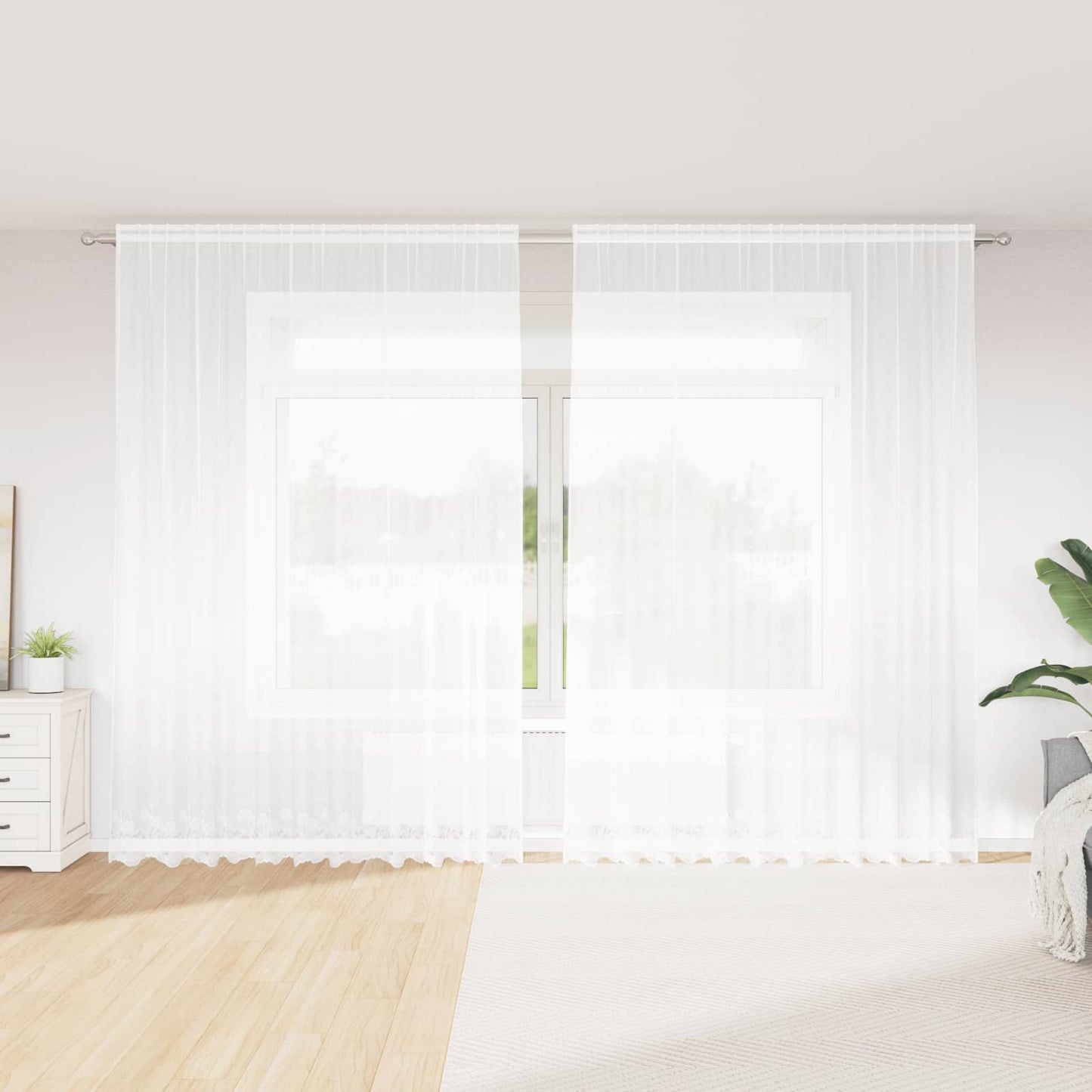 Lace Curtain with Curtains Floral White 260 x 300 cm Polyester