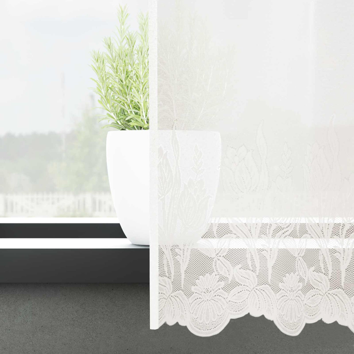 Lace Curtain with Curtains Floral White 100 x 400 cm Polyester