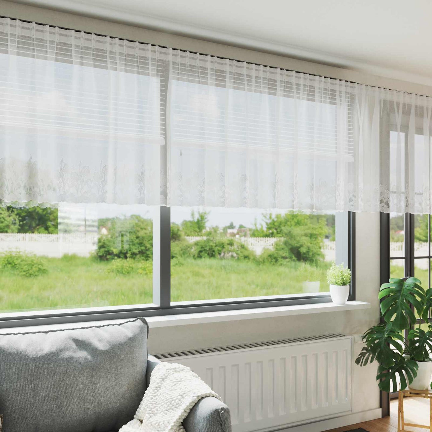 Lace Curtain with Curtains Floral White 100 x 400 cm Polyester
