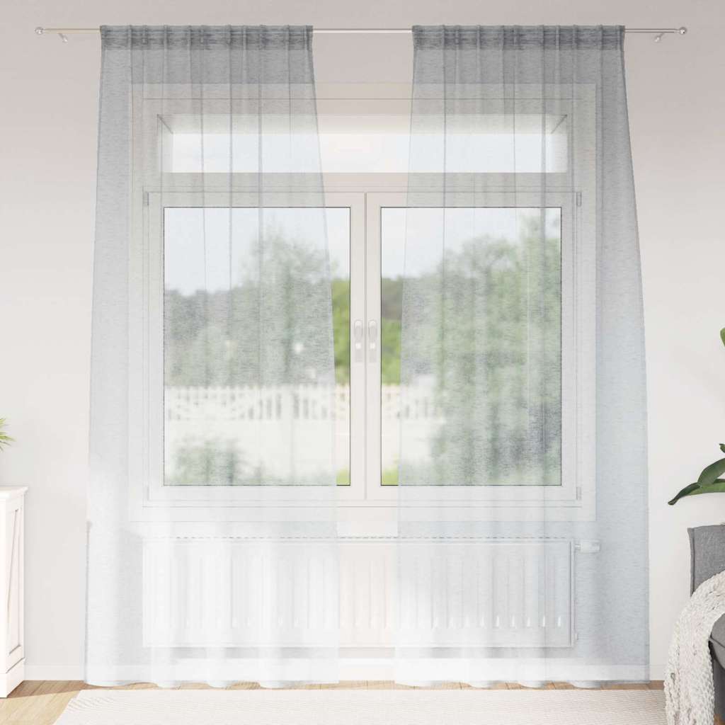 Voile Curtain 2 pcs Dark Grey 225 x 140 cm Polyester