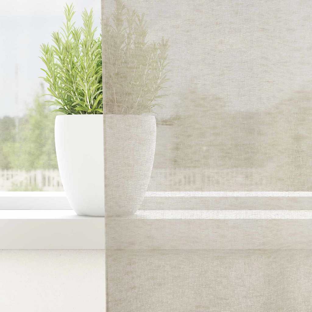 Voile Curtain with Curtains 2 pcs Sand 225 x 140 cm Polyester