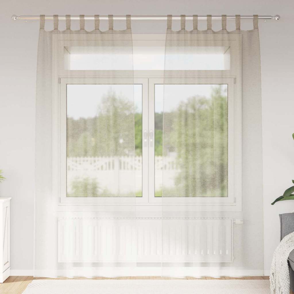 Voile Curtain with Curtains 2 pcs Sand 225 x 140 cm Polyester