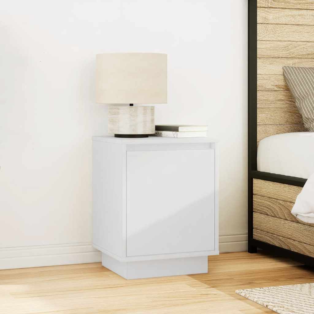 Bedside Cabinet with LED Lights White 38x34x50 cm