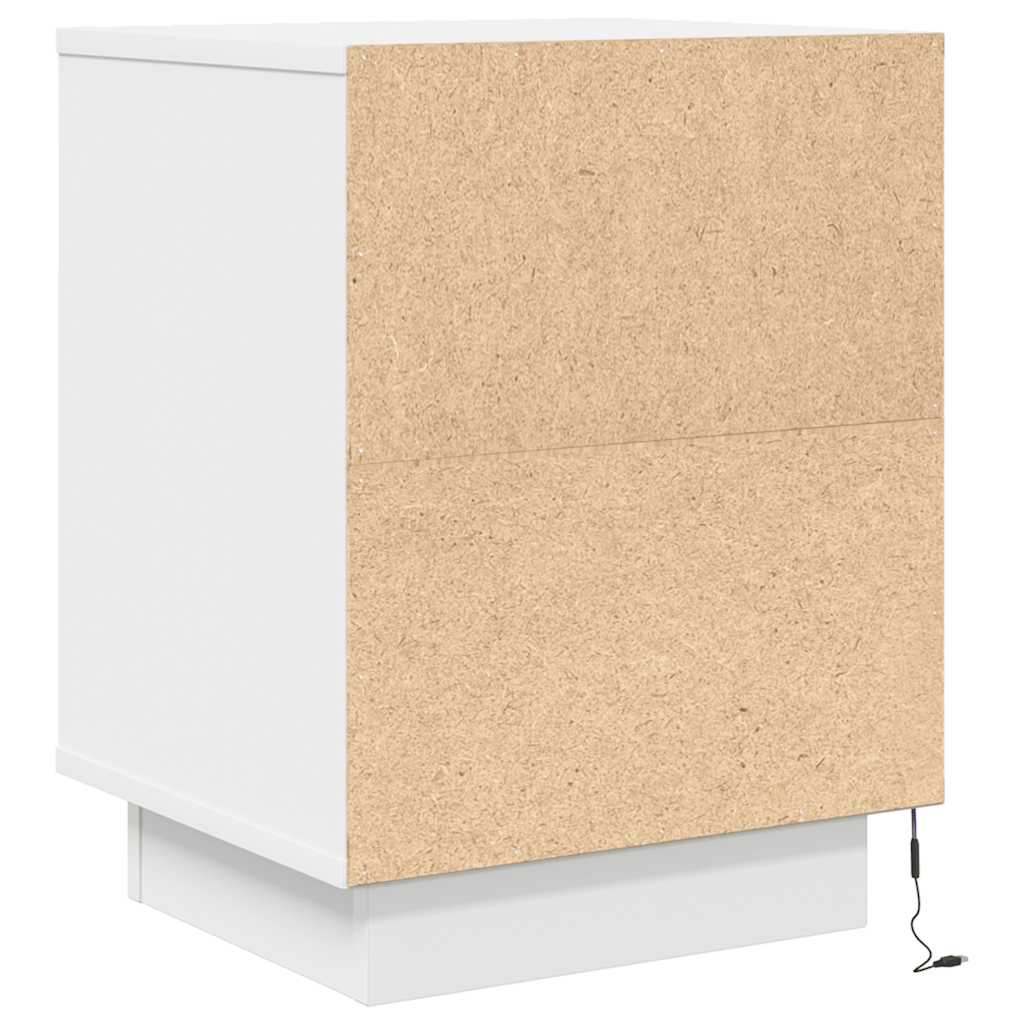 Bedside Cabinet with LED Lights White 38x34x50 cm