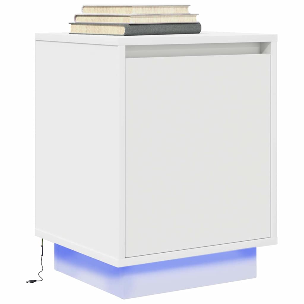vidaXL Bedside Cabinet with LED Lights White 38x34x50 cm