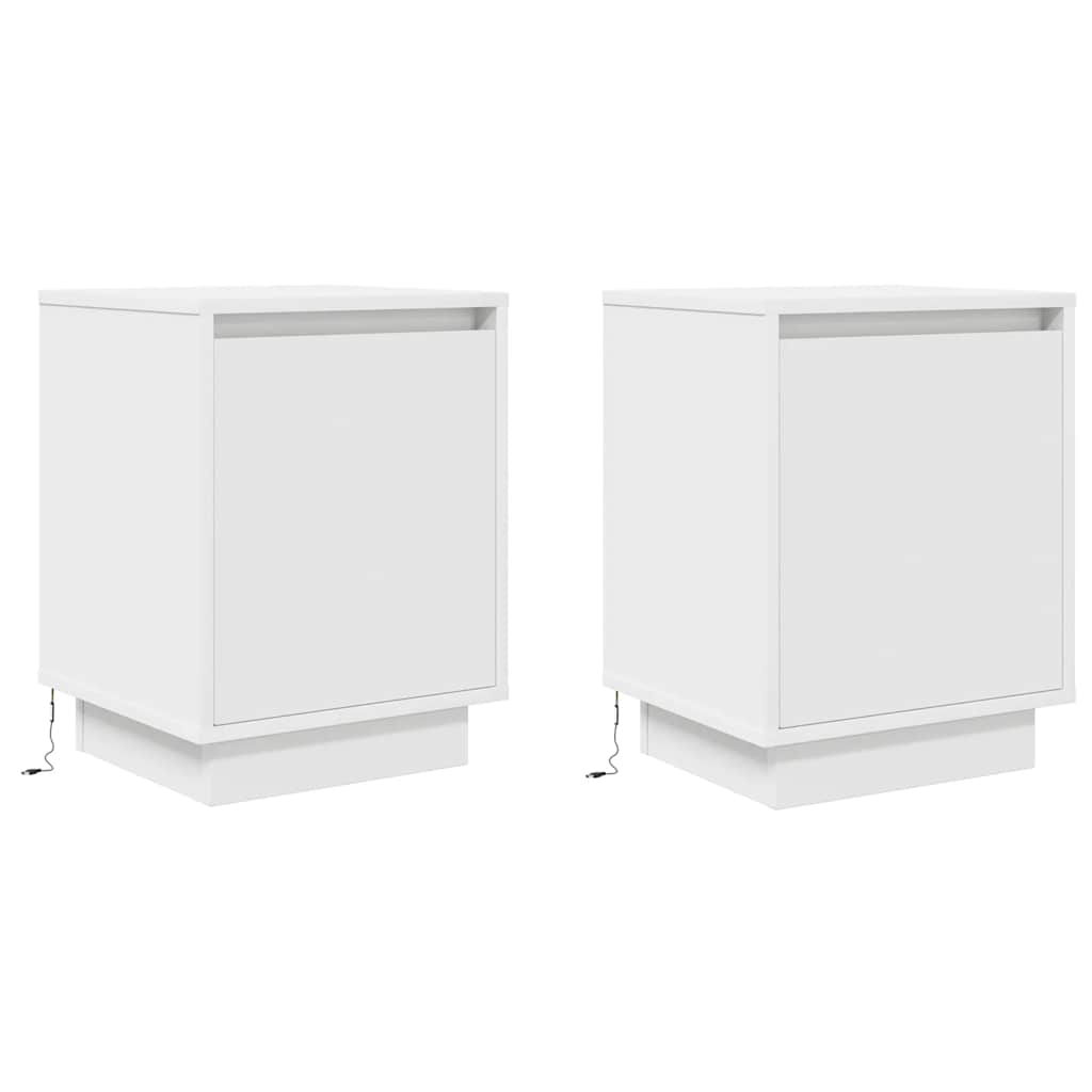 vidaXL Bedside Cabinets with LED Lights 2 pcs White 38x34x50 cm