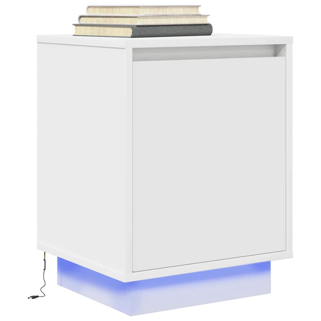 vidaXL Bedside Cabinets with LED Lights 2 pcs White 38x34x50 cm