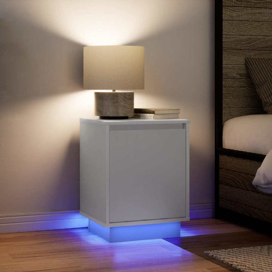 vidaXL Bedside Cabinets with LED Lights 2 pcs White 38x34x50 cm