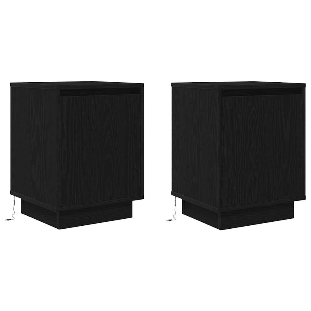 vidaXL Bedside Cabinets with LED Lights 2 pcs Black 38x34x50 cm