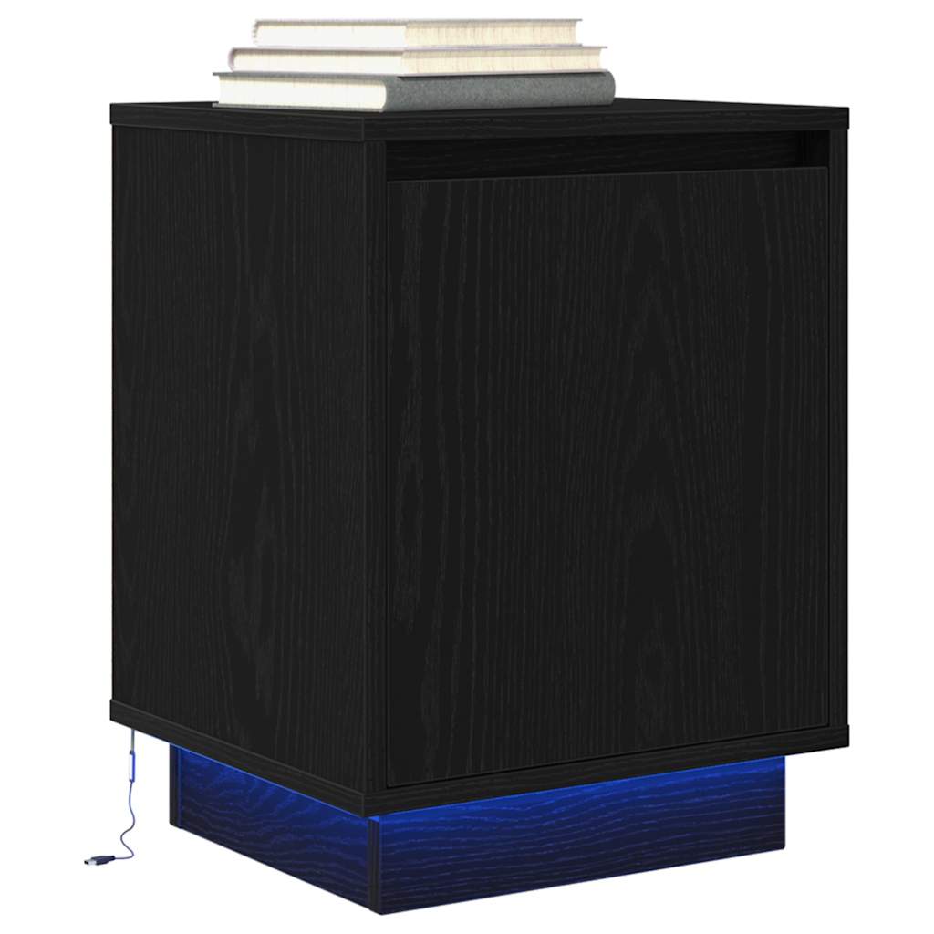 vidaXL Bedside Cabinets with LED Lights 2 pcs Black 38x34x50 cm