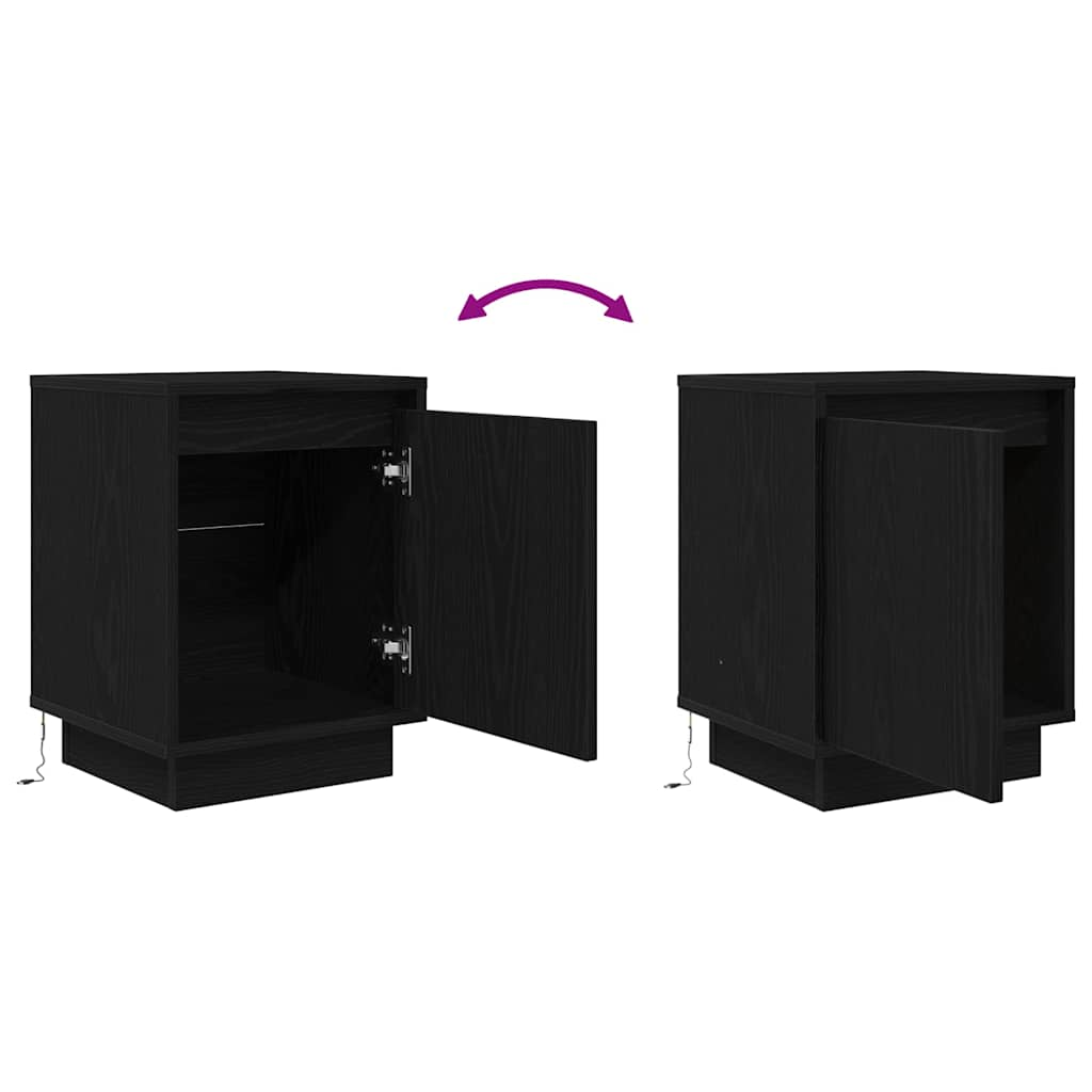 vidaXL Bedside Cabinets with LED Lights 2 pcs Black 38x34x50 cm