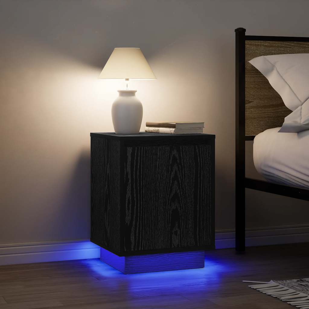 vidaXL Bedside Cabinets with LED Lights 2 pcs Black 38x34x50 cm