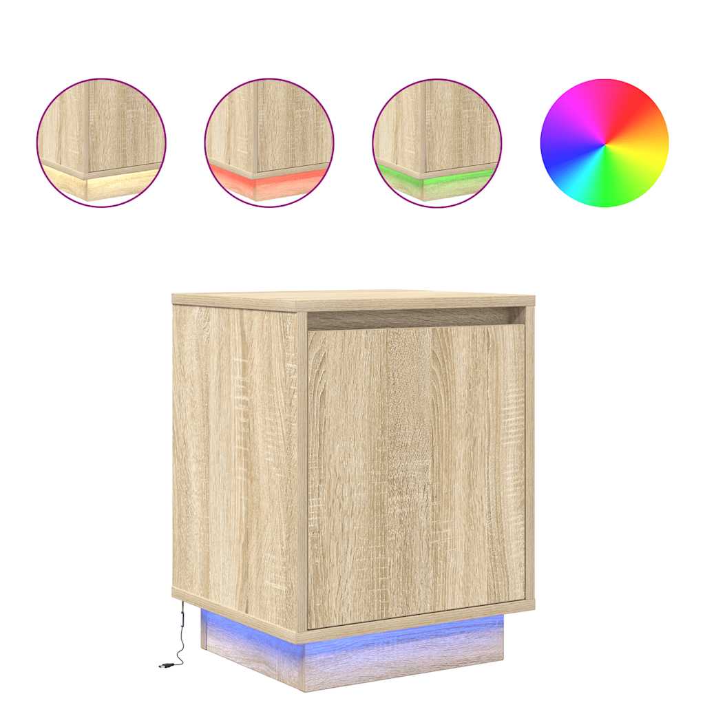 vidaXL Bedside Cabinet with LED Lights Sonoma Oak 38x34x50 cm