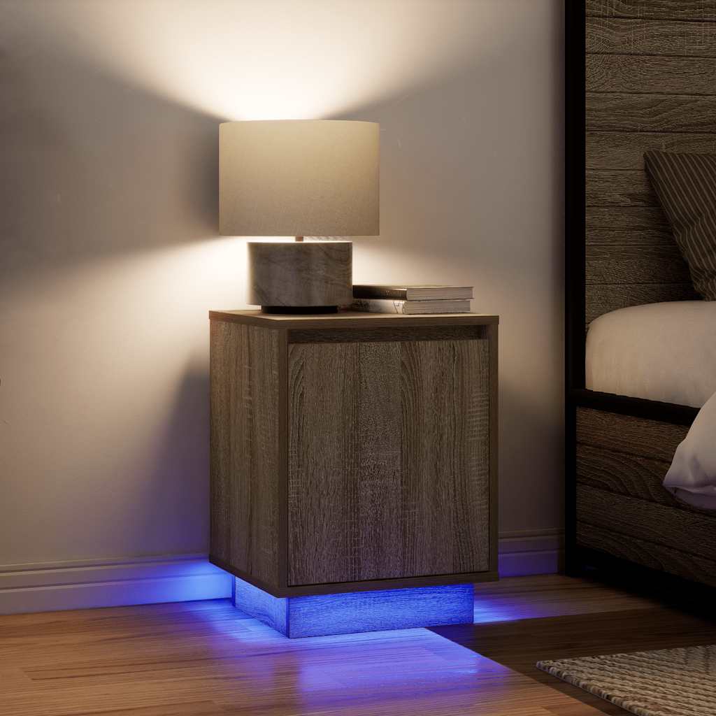 vidaXL Bedside Cabinet with LED Lights Sonoma Oak 38x34x50 cm