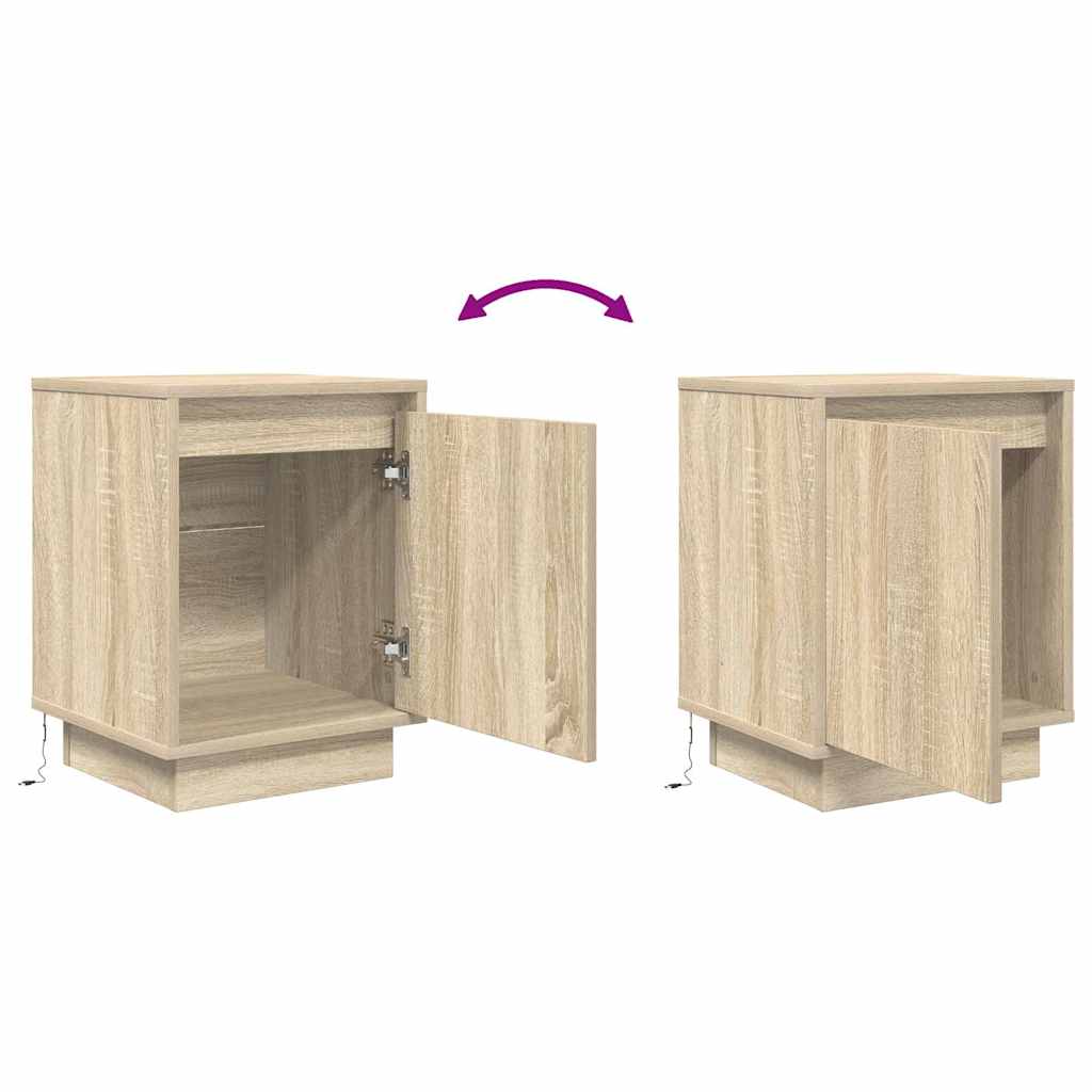 vidaXL Bedside Cabinet with LED Lights Sonoma Oak 38x34x50 cm