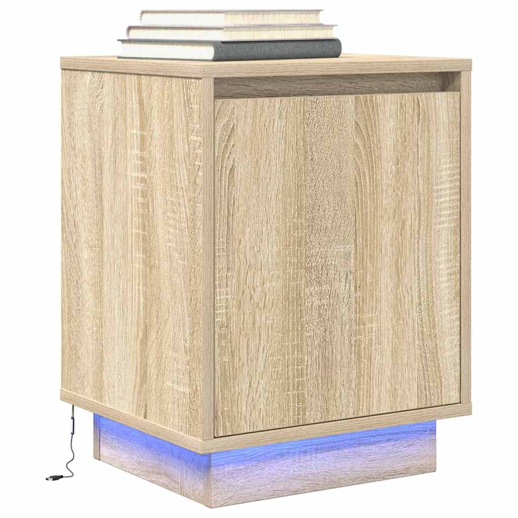 Bedside Cabinet with LED Lights Sonoma Oak 38x34x50 cm