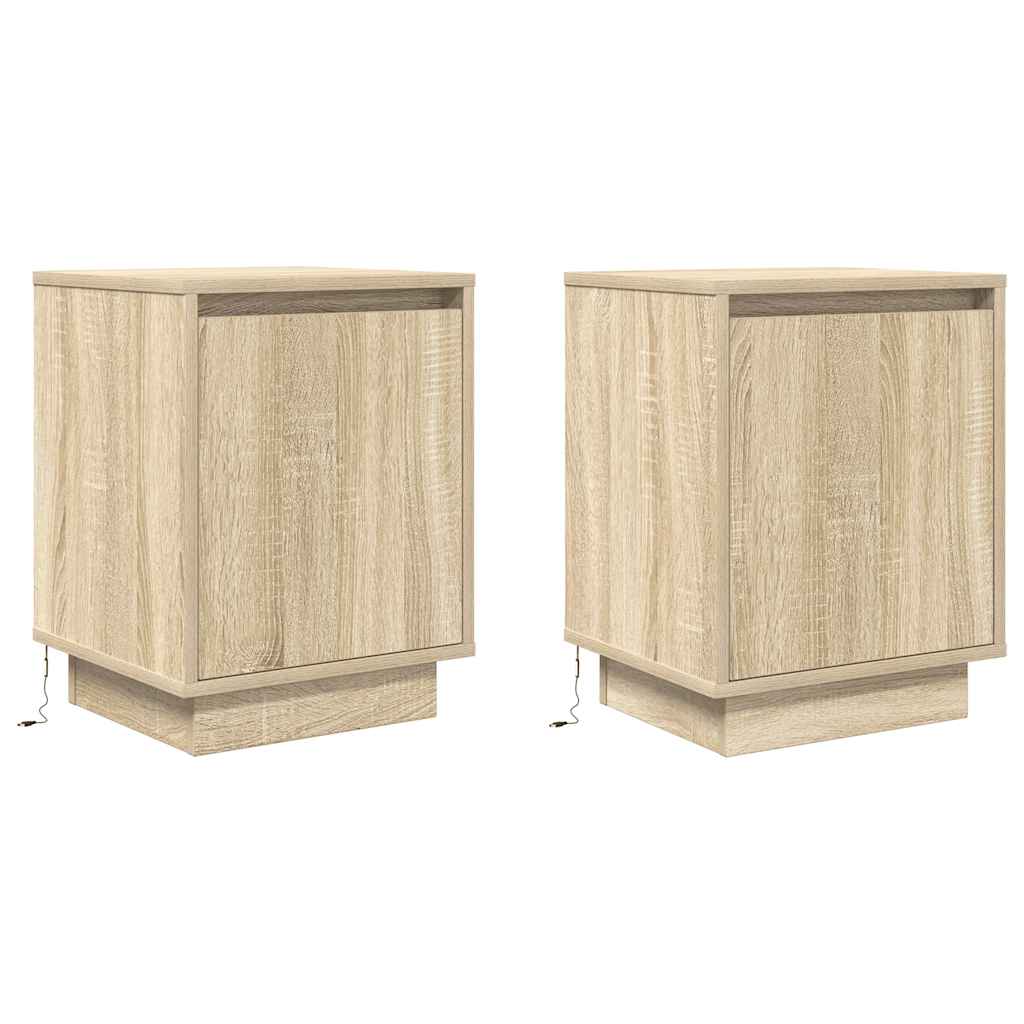 vidaXL Bedside Cabinets with LED Lights 2 pcs Sonoma Oak 38x34x50 cm