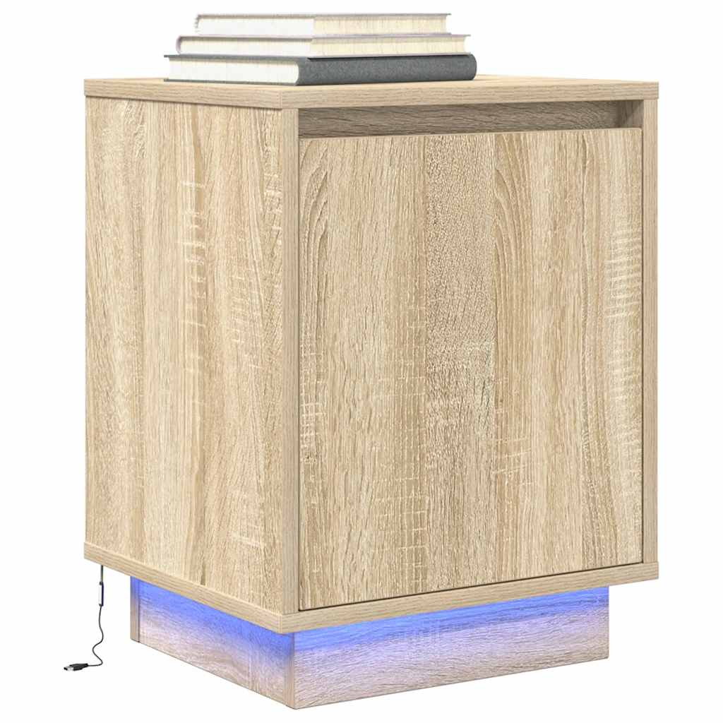 vidaXL Bedside Cabinets with LED Lights 2 pcs Sonoma Oak 38x34x50 cm