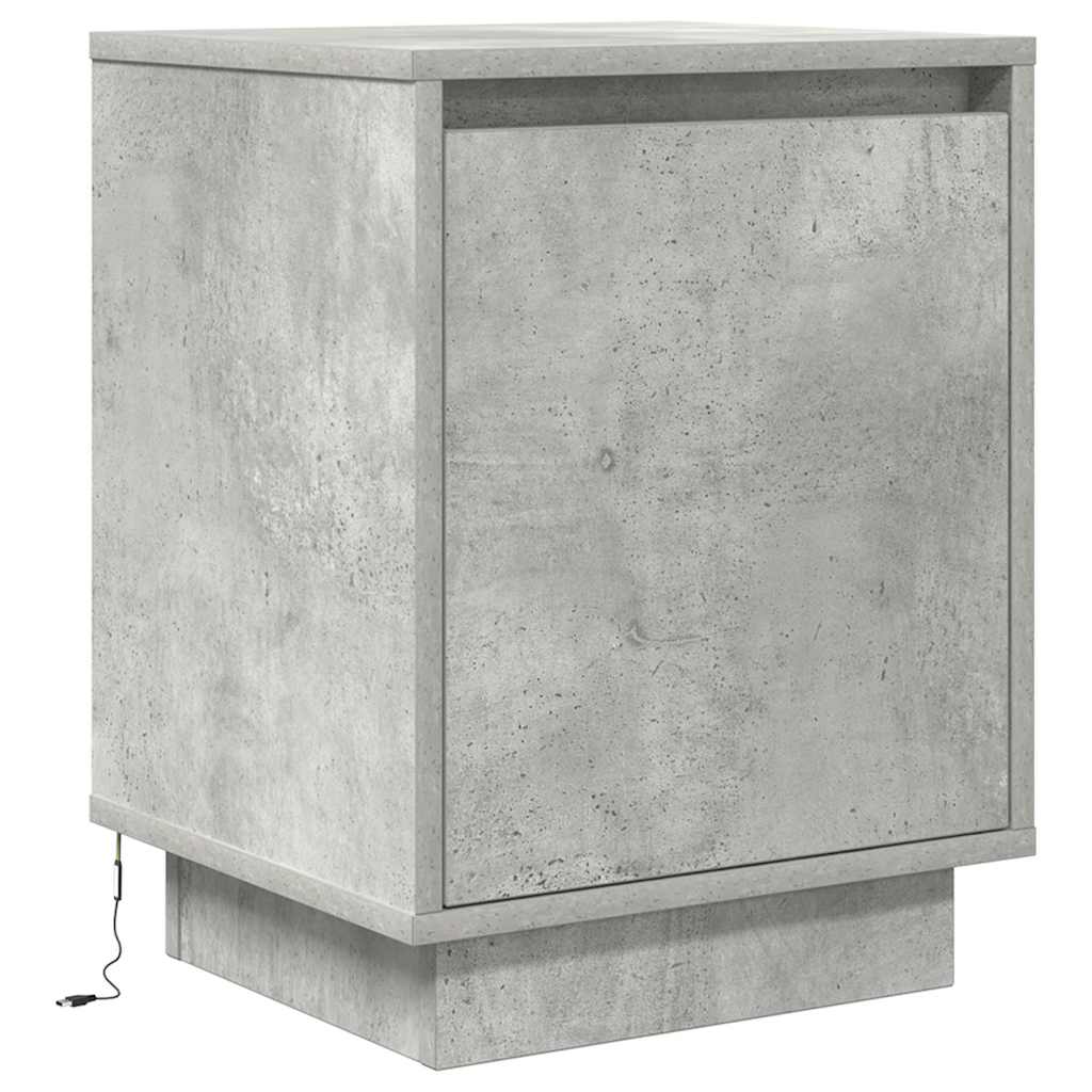 vidaXL Bedside Cabinet with LED Lights Concrete Grey 38x34x50 cm