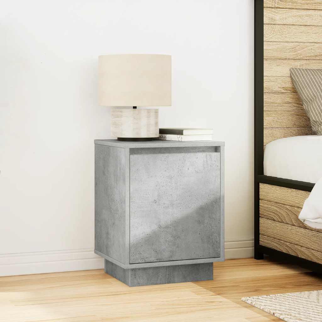 vidaXL Bedside Cabinet with LED Lights Concrete Grey 38x34x50 cm