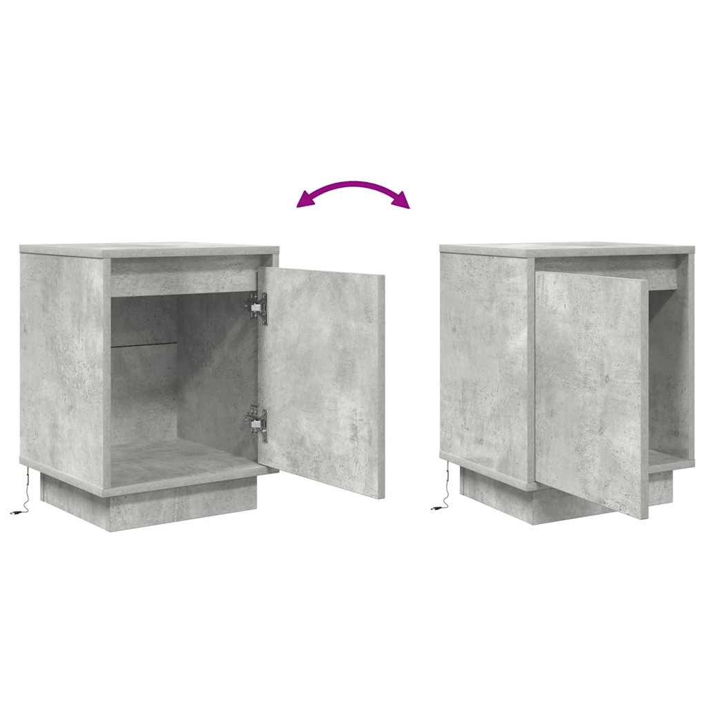 vidaXL Bedside Cabinet with LED Lights Concrete Grey 38x34x50 cm