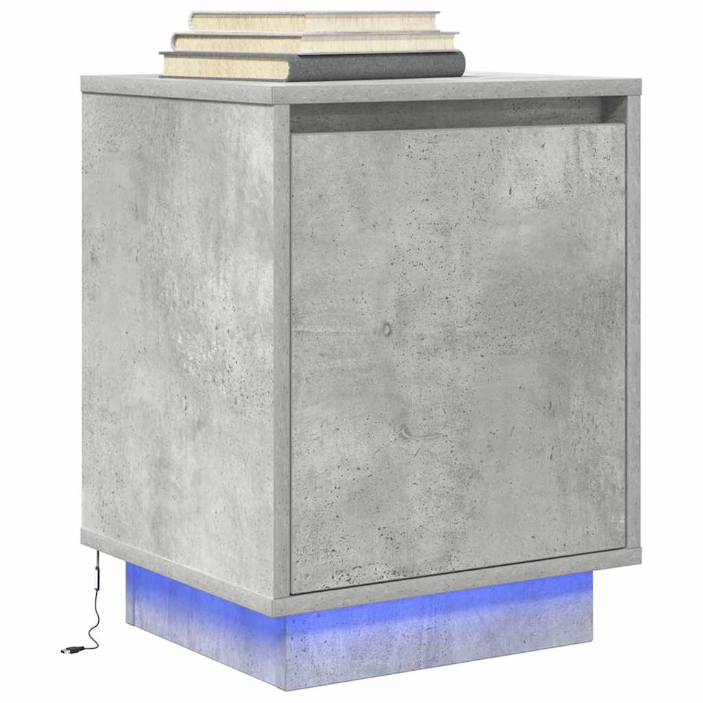 vidaXL Bedside Cabinet with LED Lights Concrete Grey 38x34x50 cm