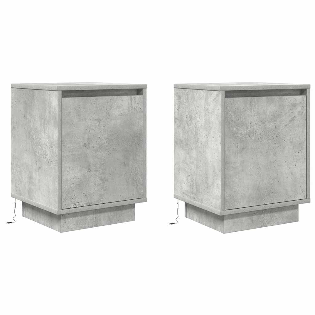 vidaXL Bedside Cabinets with LED Lights 2 pcs Concrete Grey 38x34x50 cm