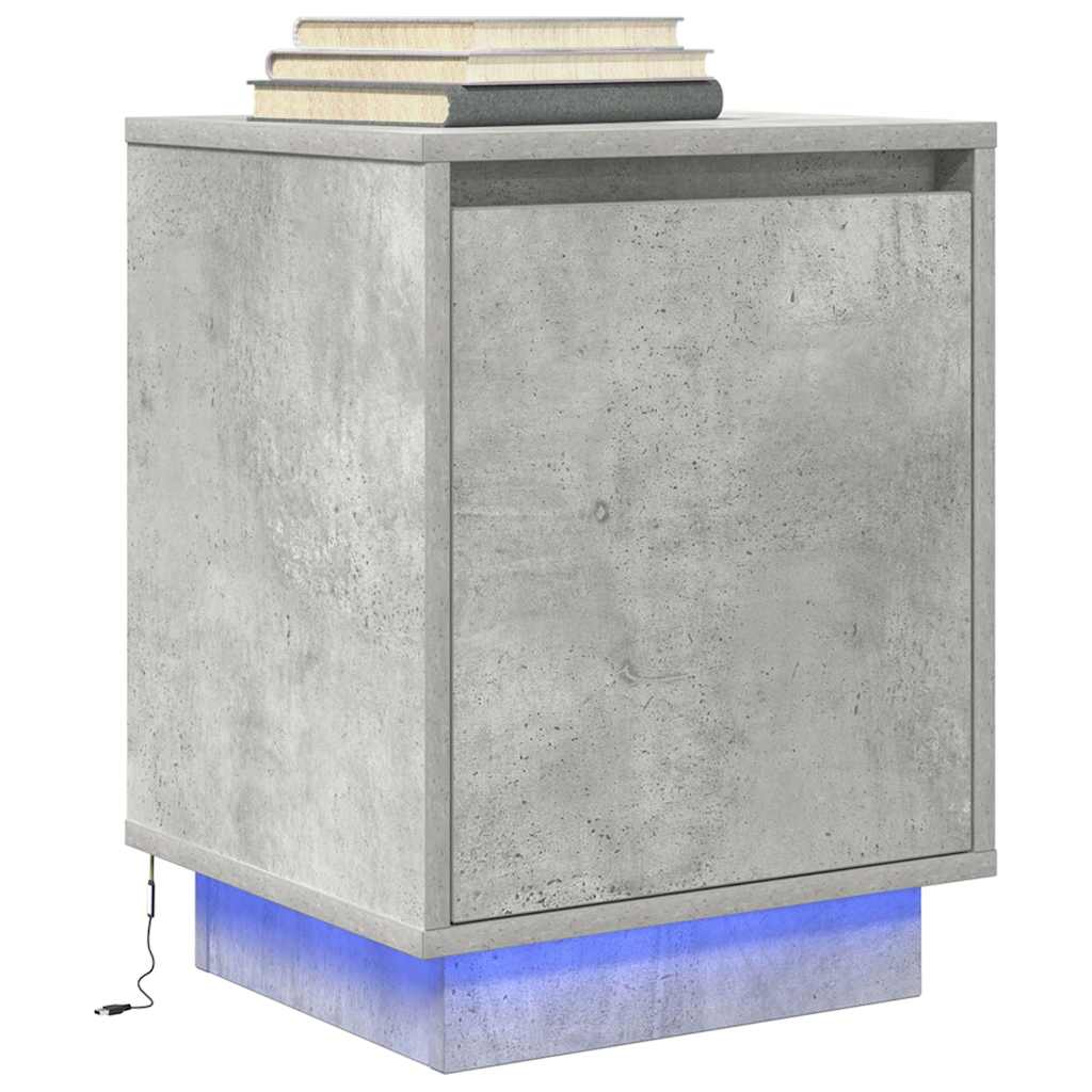 vidaXL Bedside Cabinets with LED Lights 2 pcs Concrete Grey 38x34x50 cm