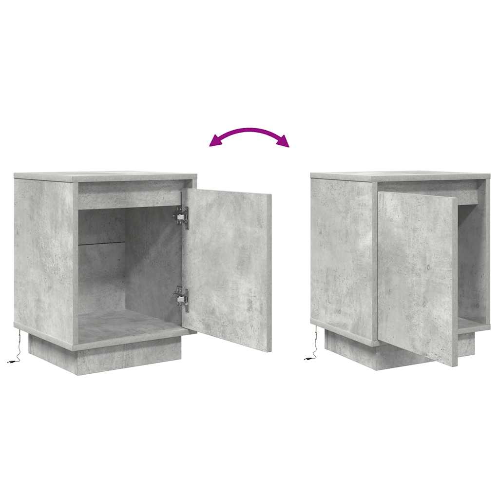 vidaXL Bedside Cabinets with LED Lights 2 pcs Concrete Grey 38x34x50 cm