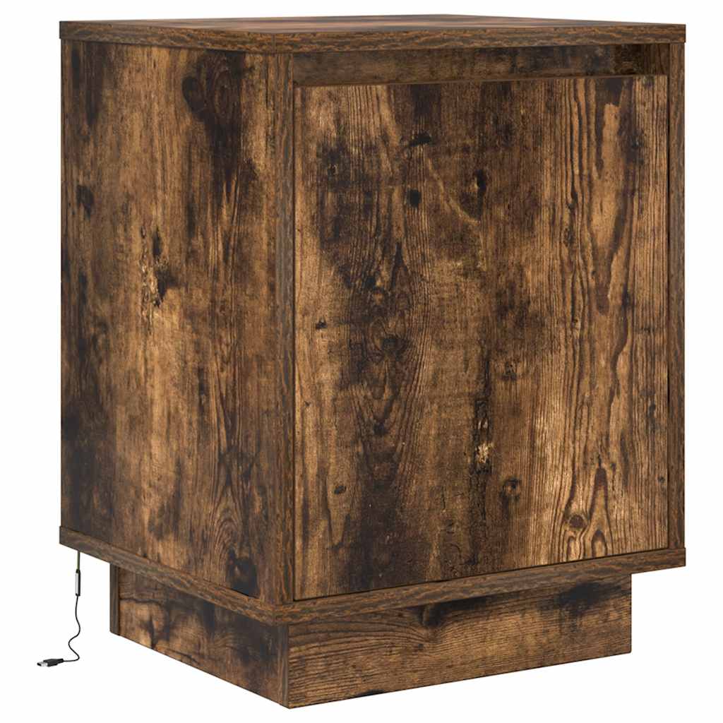 vidaXL Bedside Cabinet with LED Lights Smoked Oak 38x34x50 cm