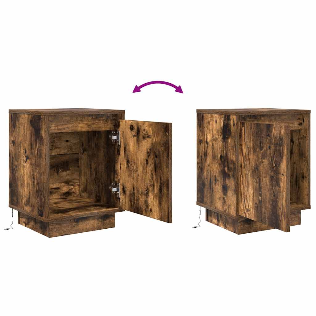 vidaXL Bedside Cabinet with LED Lights Smoked Oak 38x34x50 cm