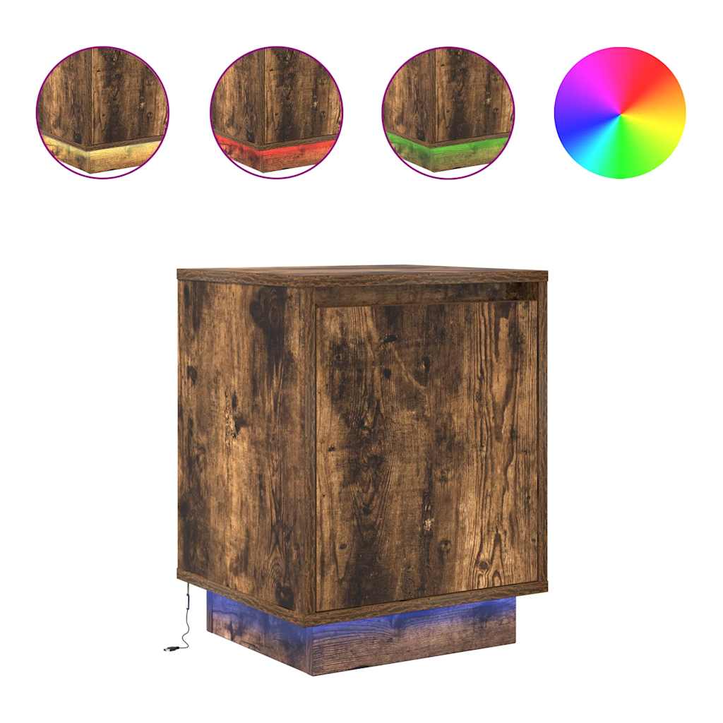 vidaXL Bedside Cabinets with LED Lights 2 pcs Smoked Oak 38x34x50 cm